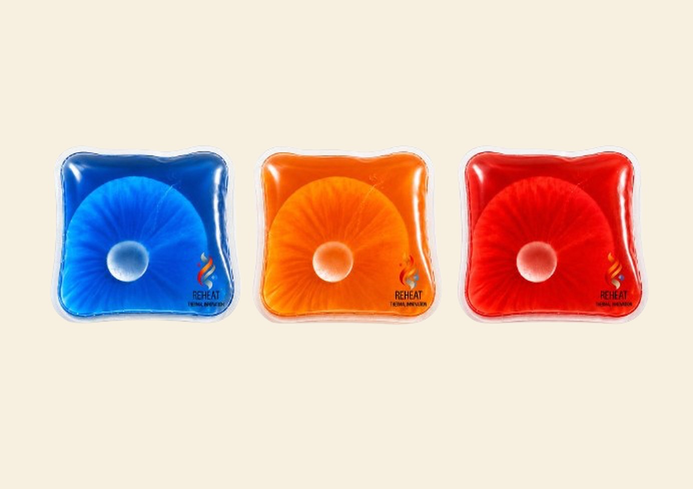 ReHeat en tres colores: azul, naranja y rojo